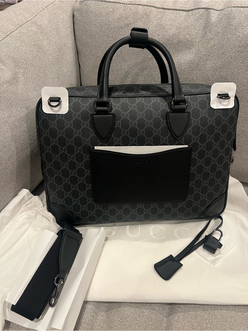 NEW Gucci GG Monogram Logo Emblem Black Medium Briefcase - Black Monogram Canvas